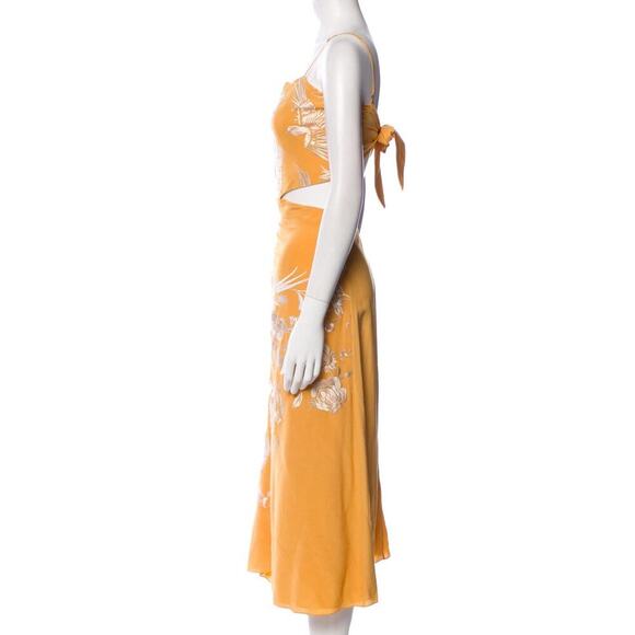 JOHANNA ORTIZ Embroidered Cut Out Midi Dress 12 L Silk Yellow Gold Floral $2250 - Picture 8 of 9